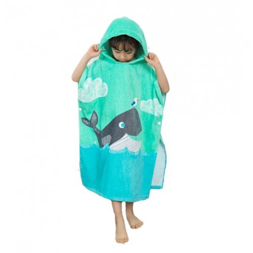 MOM2KIDS เสื้อคลุมผ้าขนหนู คลุมว่ายน้ำ สำหรับเด็กสูง 70-115 ซม., ลาย: ปลาวาฬ